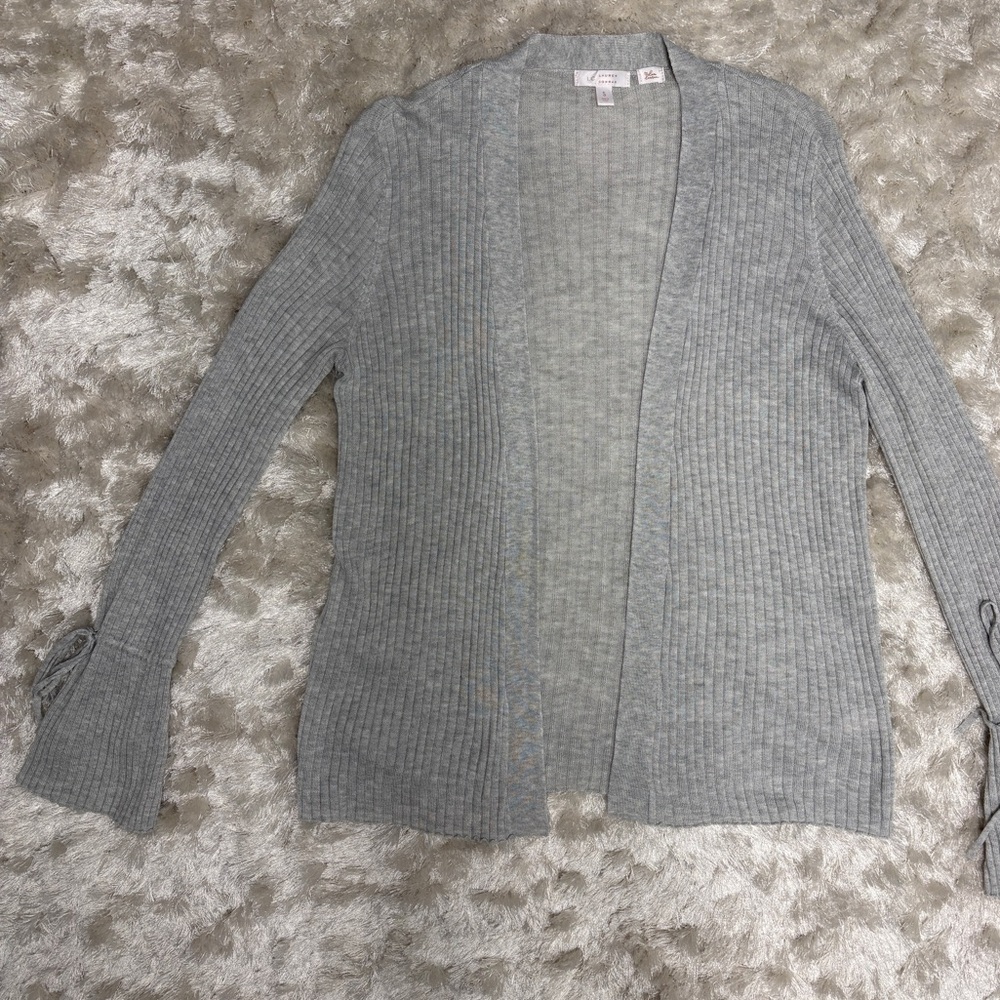 Lauren Conrad Women’s Light Gray Open Ribbed Cardigan Flared Sleeves Tie Cuffs